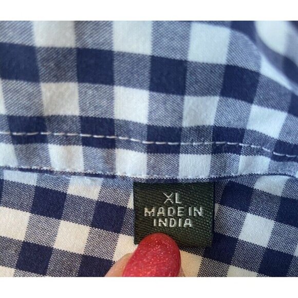 ORVIS Men's Navy Gingham Button Down Shirt Size XL Short Sleeve Outdoor Preppy - Picture 9 of 11